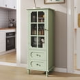 thumbnail image 1 of 52" Tall Buffet Cabinet with Storage, Modern Cupboard with Galss Door and 2 Drawers, Wood Accent Pantry Cabinet for Living Room, Hallway, Kitchen, 1 of 9