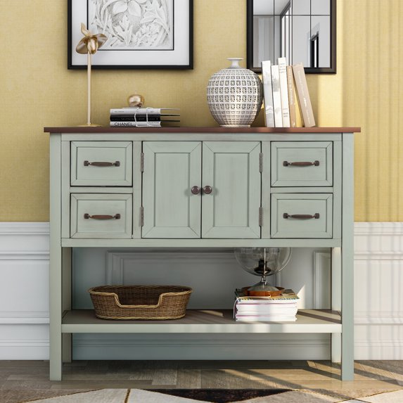 Sideboard Buffet Table, 43'' Farmhouse Console Table, Wooden Hallway Table with Drawers, Cabinet and Storage Shelves, Multifunctional Usage Foyer Table, 220lbs Weight Capacity, H060