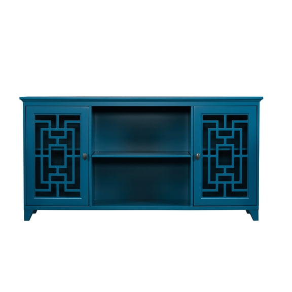 Sideboard Buffet Table Storage Cabinet  60" Sideboard Buffet Table with Storage, 2 Doors, Adjustable Shelves | Teal Blue 60 in