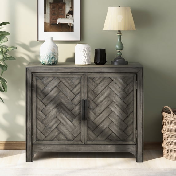 Sideboard Buffet Table, Vintage Buffet Cabinet with Storage, Adjustable Shelf Wood Console Table, 2 Doors Small Hallway Entry Table, Gray Accent Cabinets for Living Room, Bedroom