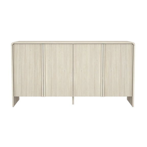 Sideboard Buffet Table, Whitewashed Oak Finish Particle Board and MDF, 60" L x 32.1" H x 20" D, Fluted Textured Drawers, Push-to-Close Doors, Adjustable Shelves for Dining Room or Living Room