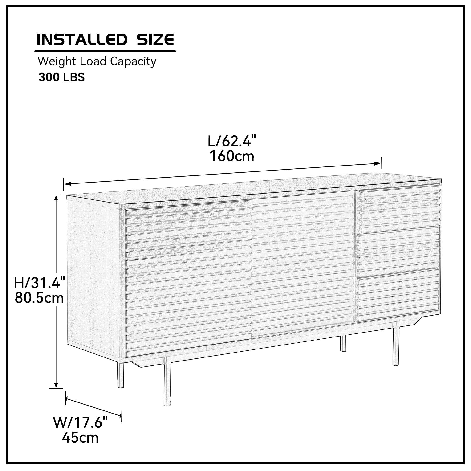 Dark Brown MDF and Iron Frame Sideboard Buffet Table with Wave Cabinet Doors