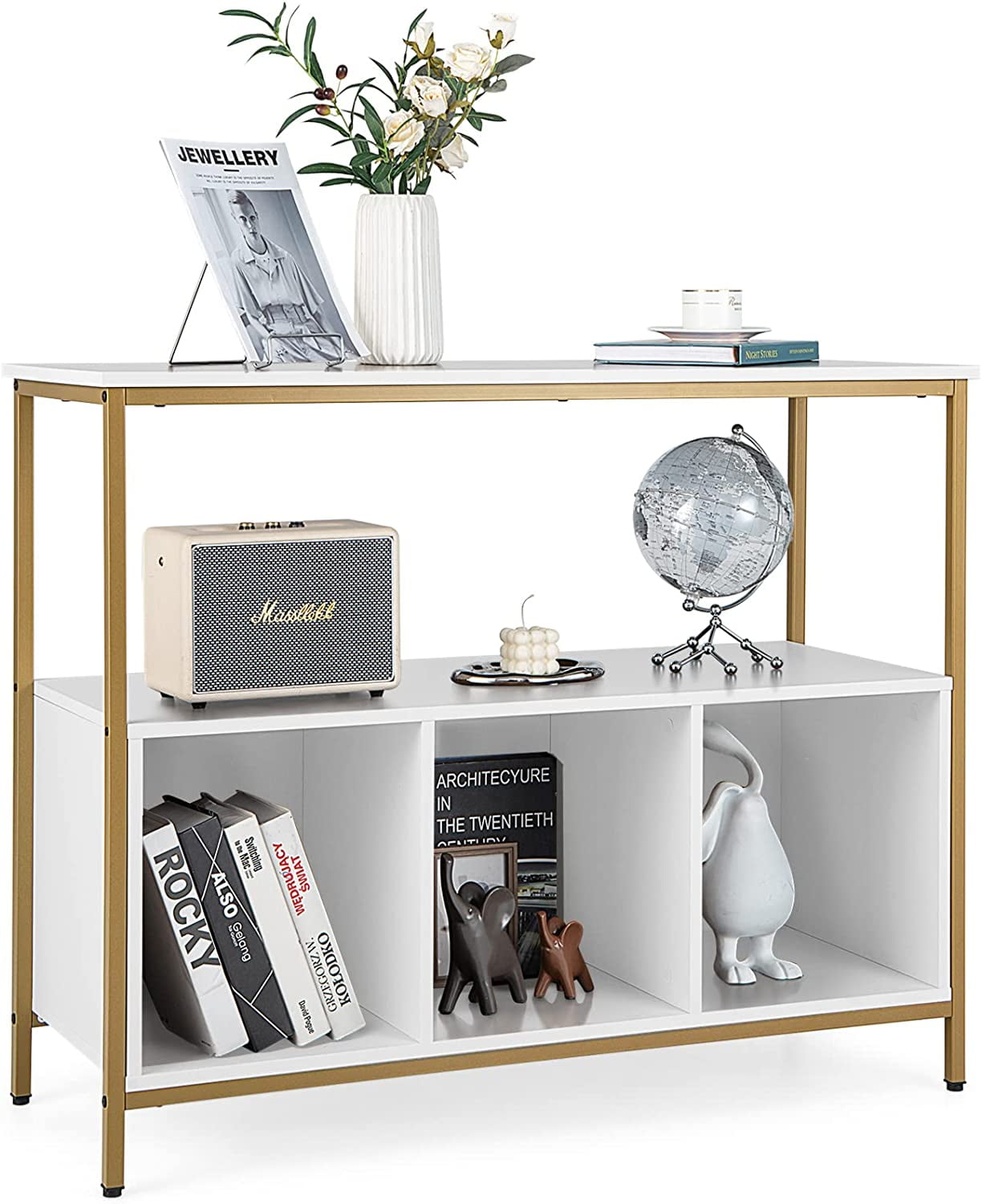 Sideboard Buffet Table with Storage & Shelves, Microwave Oven