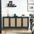 thumbnail image 1 of Sideboard Cabinet, Buffet Cabinet with Storage and 4 Rattan Doors, Built-in Adjustable Shelves, Rattan Storage Cabinet Cupboard Console Table for Living Room, Kitchen, Hallway, Entryway, Navy Blue, 1 of 9