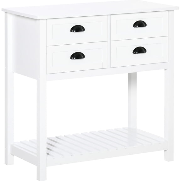 Sideboard Cabinet For Living Room - 4 Drawer With Slatted Shelf In White Storage 4 Kitchen,