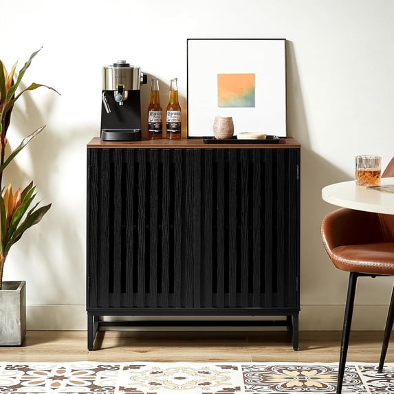 Sideboard Cabinet, Small Buffet With Storage, Accent Cabinet With 2 Doors and Adjustable Shelf, Wooden Credenza for Living Room, Kitchen, Black
