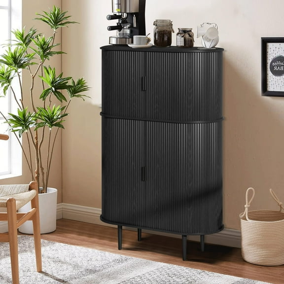 Sideboard Cabinet with Storage, Fluted Storage Buffet Cabinet with Curvy Edge & Sliding Door, Modern Accent Coffee Bar Cabinets, Freestanding Console Table for Kitchen, Living Room Entryway