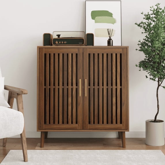 Sideboard Cabinet, Wooden Console Table with Storage and Louvered Doors, Farmhouse Buffet Cabinet with Adjustable Shelves, Coffee Bar Station for Living Room, Entryway