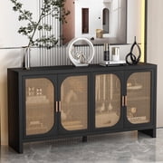 Sideboard Cabinet with 4doors, Buffet Cabinet, Rattan Cabinets with Storage, Living Room