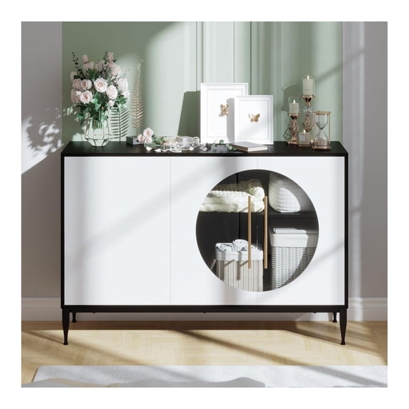 Sideboard Cabinet with Tempered Glass Door for Living Room Dining Room Kitchen