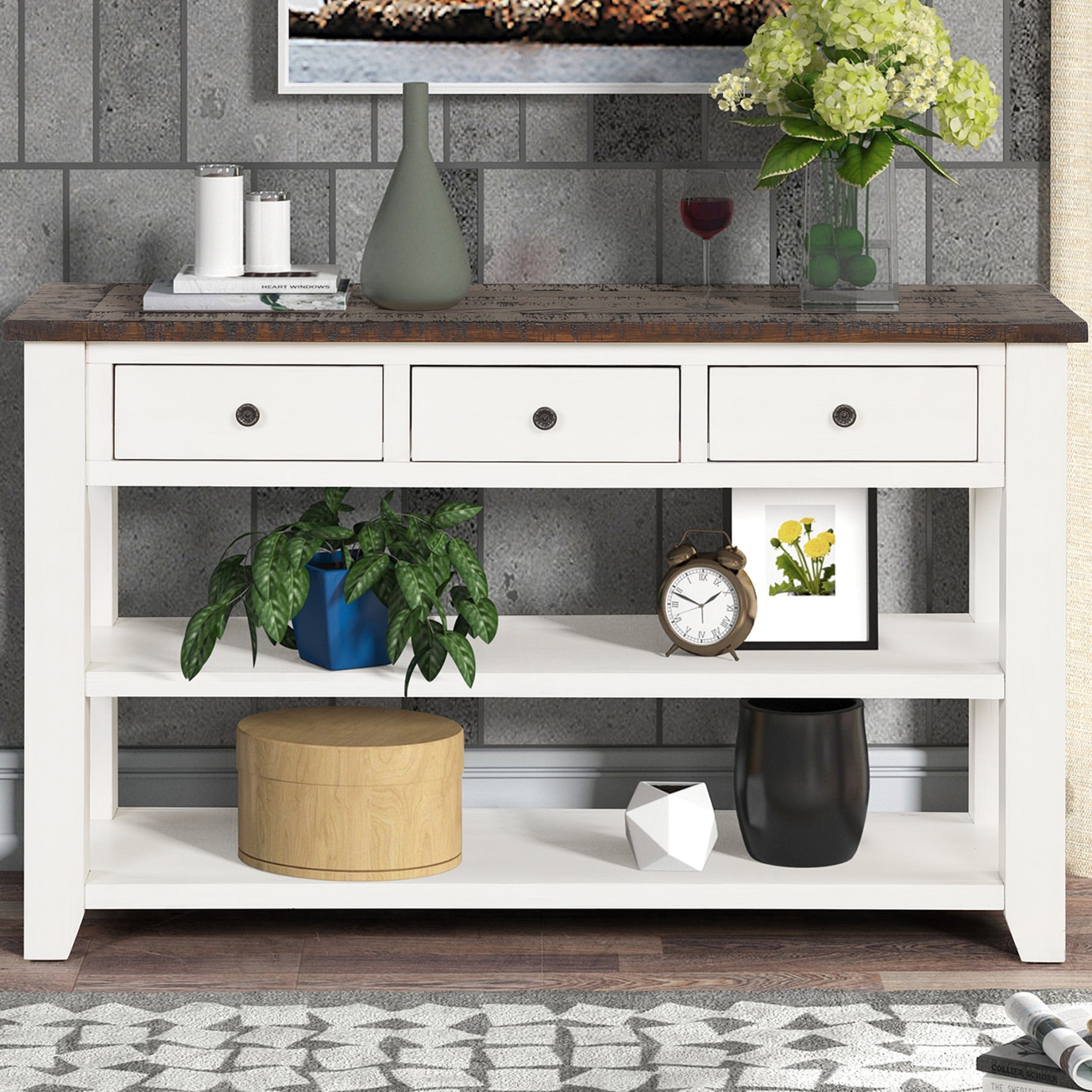 Sideboard EntryWay Table with Storage Drawers and Board Tabletop, Long ...