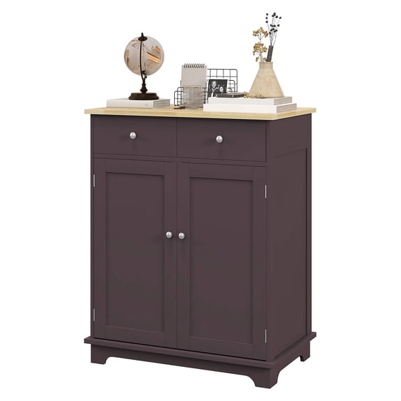 Sideboard Floor Cupboard - Kitchen Storage Cabinet with Drawers & Adjustable Shelf - Solid Wood Top - Versatile Buffet Cabinet