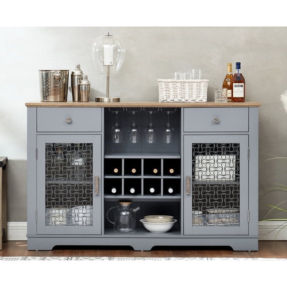 Sideboard with Glass Cabinets and Adjustable Shelves | Used as Entryway, Coffee Bar | High - grade MDF and PB | Solve Cable Problem and Store Essentials