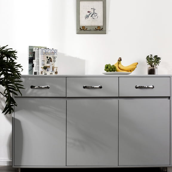 Sideboard - Grey, With 3 Doors And Metal Slides For Easy Handling Grey Side Table 2 Shelving Spaces Elegant Appearance