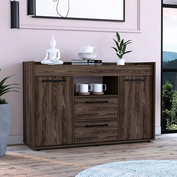Sideboard Having Two Drawers and Open Shelf | Used for Home Decor and Additional Display | Made of Particle Board | Addresses Storage Constraints