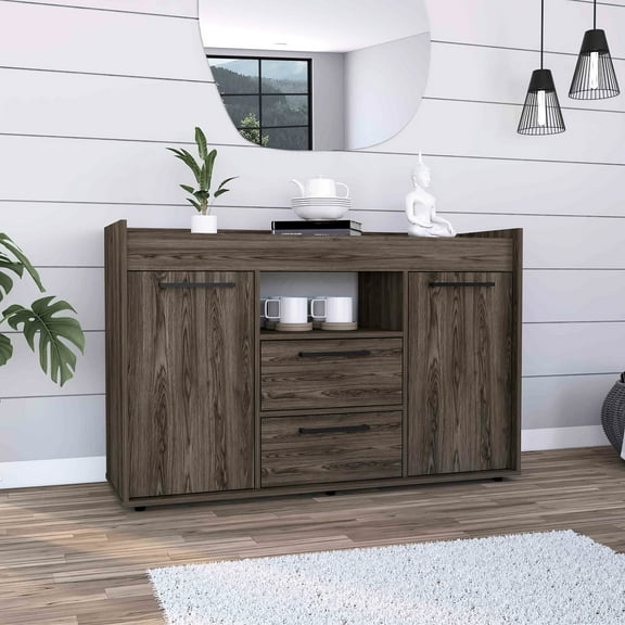 Sideboard In Dark Walnut With Two Drawers And Double Door Sewing Cabinets Linen