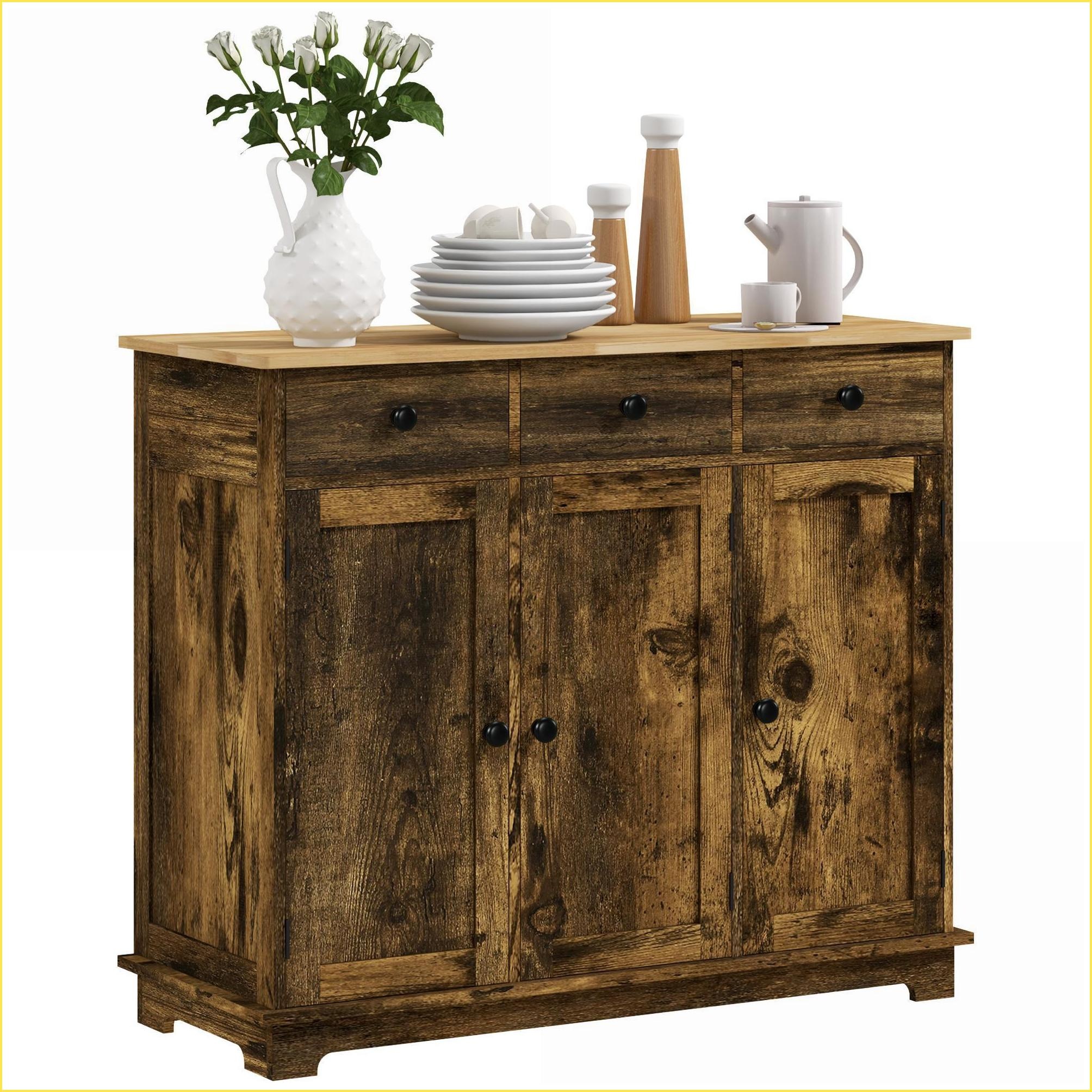 Sideboard, Modern Rustic Brown Storage Cabinet with 3 Drawers ...