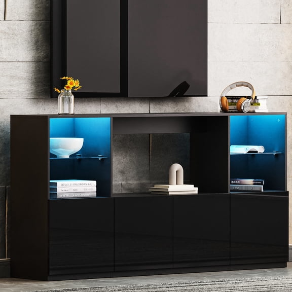 Sideboard | Music - synced LED lights, for various room settings | MDF material with high - gloss surface | Provides efficient storage for different items