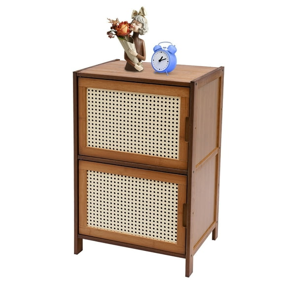 Sideboard Nightstand Buffet Cabinet End Table Side, Open Door Storage Cabinet, Floor Standing Bamboo Cabinet 2 Door Separate Storage Nightstand for Bedroom (Dark Brown)