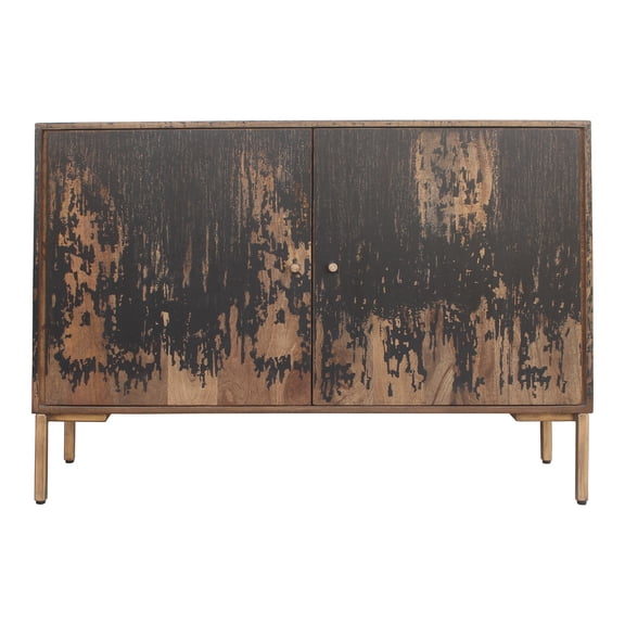 Sideboard ,Rustic Finish, Solid Mango Wood, Iron Legs, Black