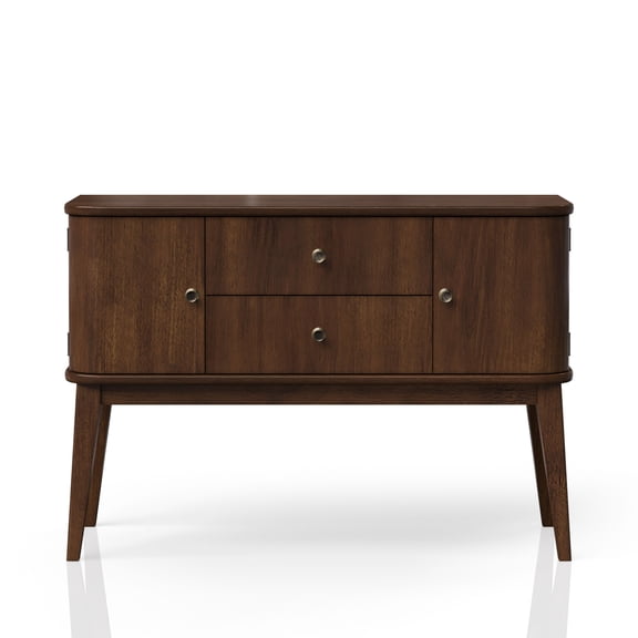 Sideboard Server with 2 Storage Drawers and 2 Cabinets, Mid Century Modern Solid Wood and MDF Buffet Table in Cherry Finish for Dining Room, Kitchen or Living Room Storage Area