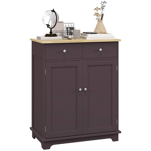 Sideboard with Solid Wood Countertop, Modern Kitchen Storage Cabinet for Dining Room, Coffee Bar Cabinet with 2 Drawers, Doors and Adjustable Shelf, Coffee