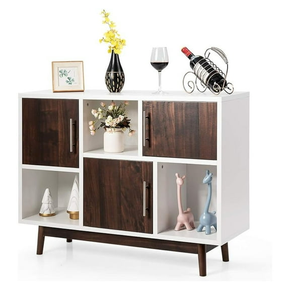 Sideboard Storage Cabinet, 40.5" Entryway Console Table, Wood Legs, White & Brown