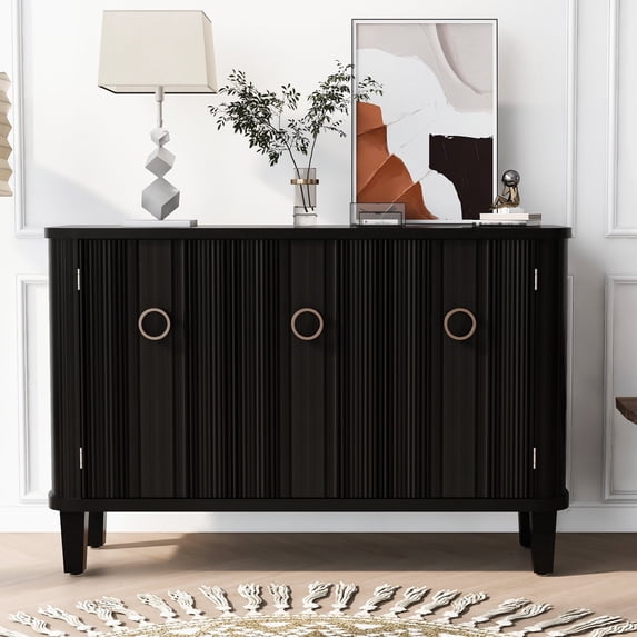 Sideboard Storage Cabinet with Three fir Doors, ONE PIX Light Luxury Accent Cabinet with Adjustable shelves,Wooden Console Credenza for Kitchen Dining Room,Black