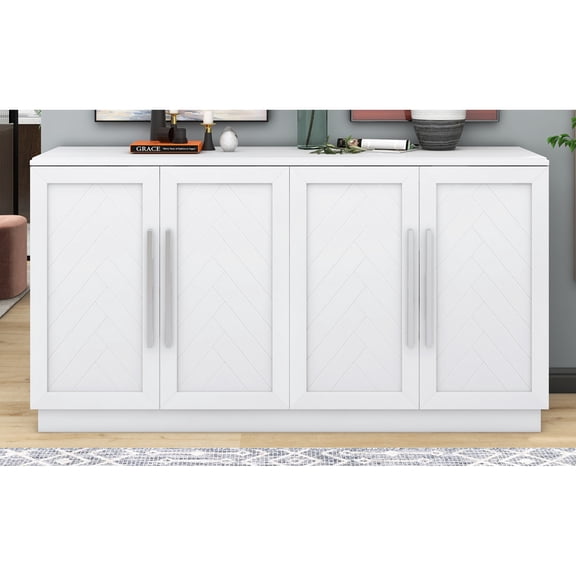 Sideboard With 4 Doors, Adjustable Shelves For Ample Dining Room Storage (white) - Modern Aesthetic Cabinet, Doors Spacious In Kitchen (white