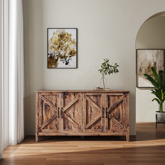 Sideboard With 4 Doors And Open Shelves - Modern Practical For Home, Living Room, Bedroom, Office 4-door 4-open Freestanding Cabinet Storage Option