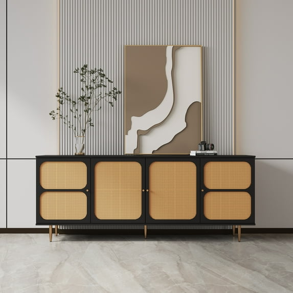 Sideboard With Rattan Doors Buffet Cabinet Console Table Storage For Kitchen Dining Room Living Room Hallway