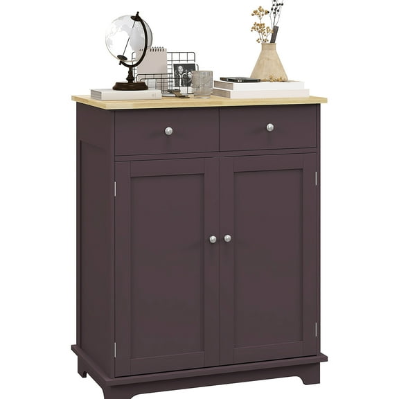 Sideboard With Solid Wood Countertop - Modern Kitchen Storage Cabinet 2 Drawers, Doors And Adjustable Shelf Coffee Countertop, Doors, In Tone