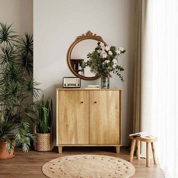 Sideboards Buffet Cabinet 2 in 1 Wide Credenza Buffet Table with Adjustable Shelf, Modern Kitchen Accent Cabinet with Storage Compartments for Dining Room Living Room, Hallway, Oak Brown