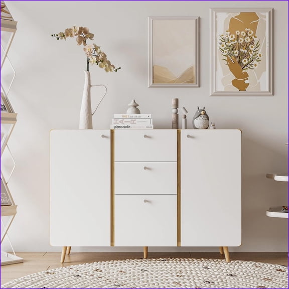 Sideboards Buffet Cabinet, 47.24 with 3 Drawers & 2 Doors, Modern Fluted Design | Particle Board+MDF