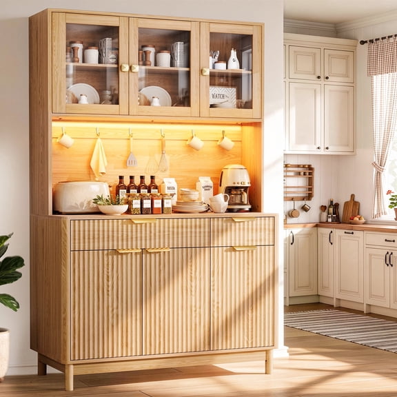 Sideboards & Buffet Storage Cabinet With Metal Hooks,Adjustable Shelves