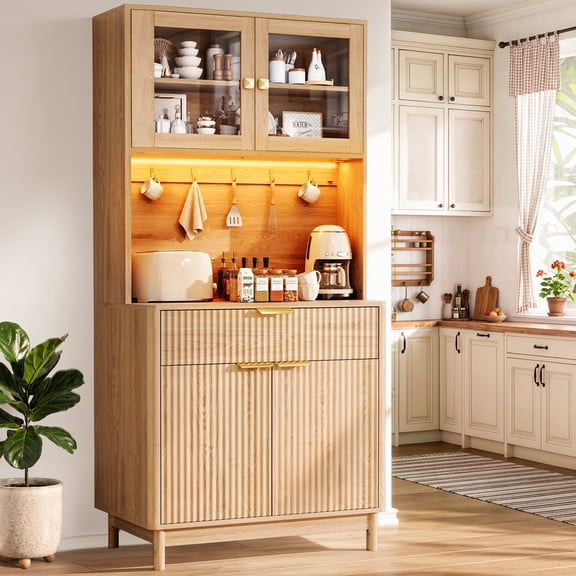 Sideboards & Buffet Storage Cabinet With Metal Hooks,Adjustable Shelves