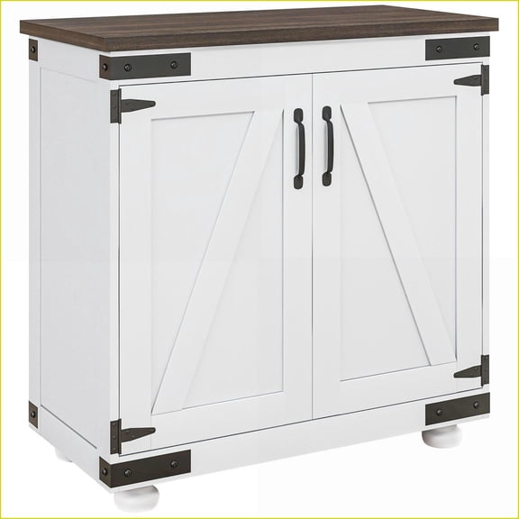 Sideboards, Modern Farmhouse Buffet with Barn Door | Distressed White/Brown | Particle Board, Solid Pine Legs