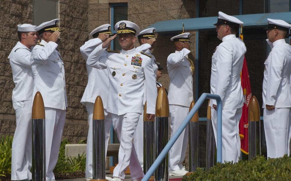 Sideboys made up of Officers and Enlisted salute Admiral Eric T Olson Canvas Art - Michael WoodStocktrek Images (36 x 22)