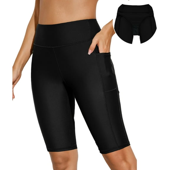 DOKOTOO Black High Waisted Shorts for Women Swim Shorts Swimwear Quick Drying Black 3XL