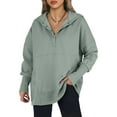 thumbnail image 1 of Sidefeel Hoodie for Women Tunic Pullover Oversized Button Down Henley Sweatshirts V Neck Hooded Tops Green-109 M, 1 of 9