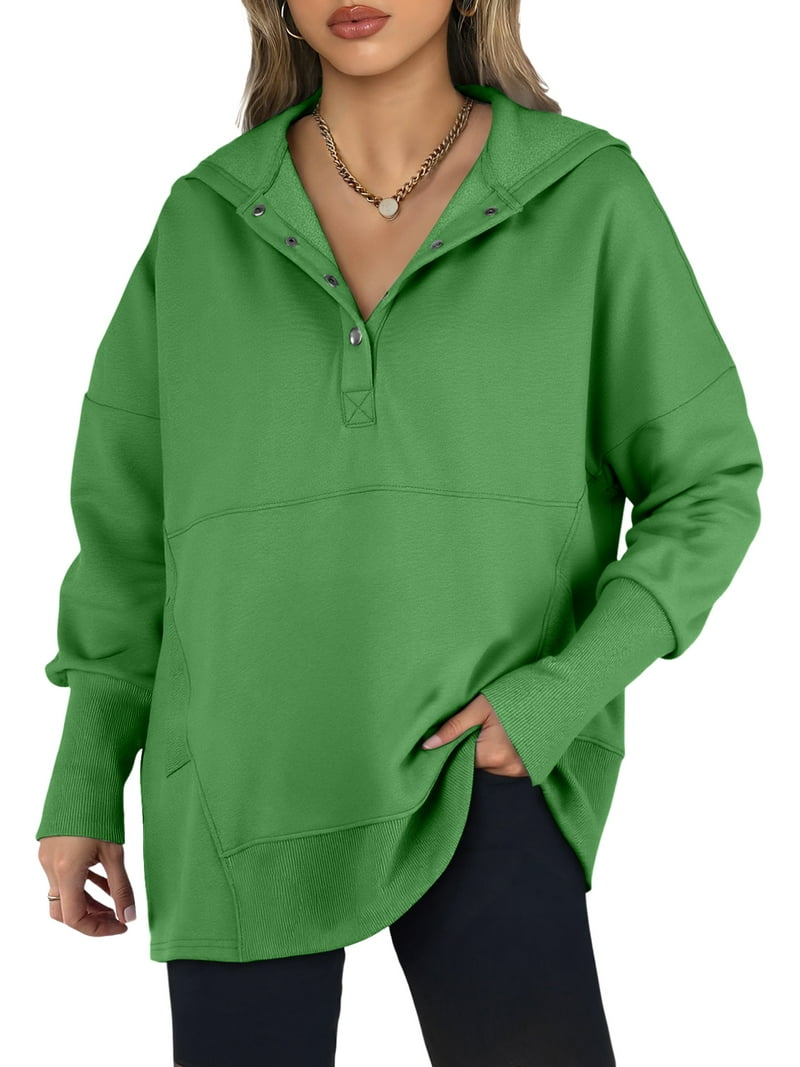 Sidefeel Women's Long Sleeve Button Up Hooded Sweatshirt Fashion