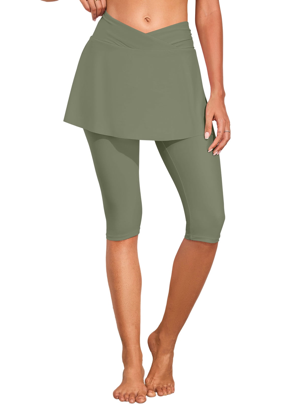 Sidefeel Women Capri Swim Pants Skirted Swim Tights Board Pants Guard