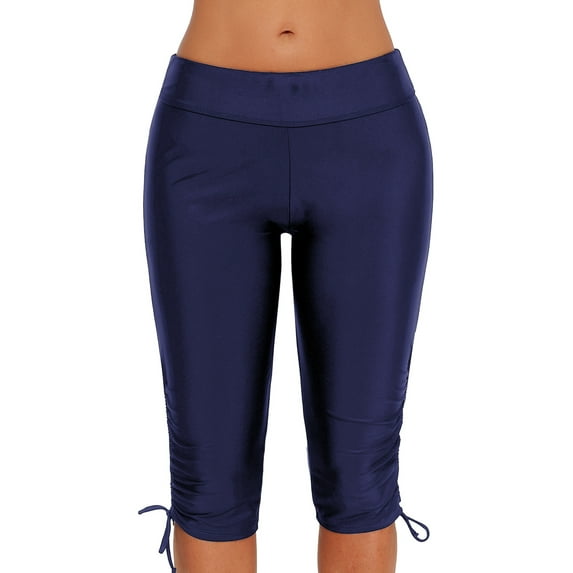 Sidefeel Women Sport Sunscreen Elastic Bathing Bottoms Summer Beach Skinny Long Swim Shorts Beach Pants Bottoms Briefs Blue L 12-14