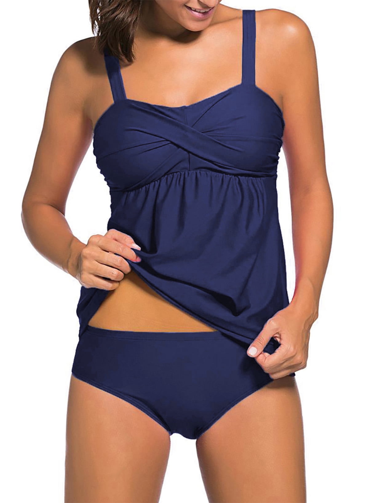 Sidefeel Women s Plus Size Tankini Swimsuits Two Piece Solid Color