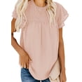 thumbnail image 1 of Sidefeel Womens Crewneck Lace Crochet Chiffon Tops Swiss Dot Ruffled Short Sleeve Casual Shirts Flowy Blouses Tops, 1 of 9