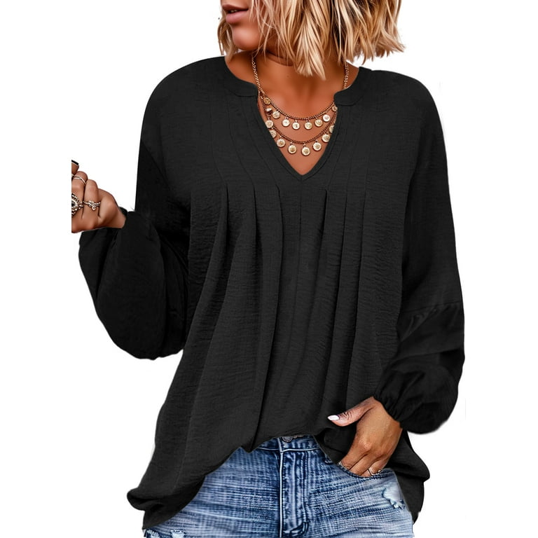 Women's V-neck Lantern Sleeve Shirt Women's V-neck Lantern Sleeve Shirt