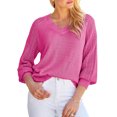 thumbnail image 1 of Sidefeel Womens V-Neck Sweaters Solid Color Knitted Pullover Tops Hollow Out Cable Knit Jumper Tops, 1 of 4