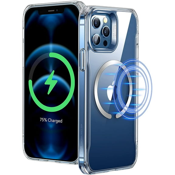 Sidekick Hybrid Case Compatible with iPhone 12 Pro Max Case (2020), with HaloLock Magnetic Wireless Charging, Scratch Resistant Back, Grippy Protective Frame, Clear