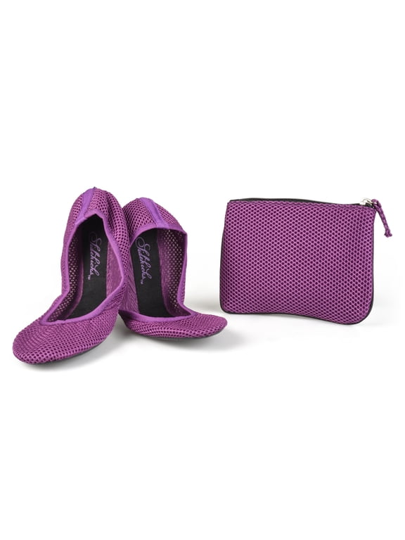Foldable Ballet Flats with Carrying Case, Purple, Small