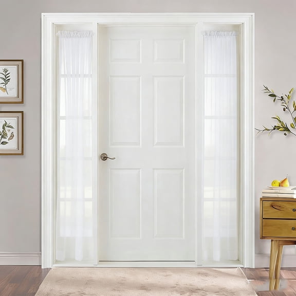 Sidelight Curtain for Front Door - White Voile Sheer Panel, Light Filtering Window Treatment for Narrow Side French Door with Adjustable Tieback